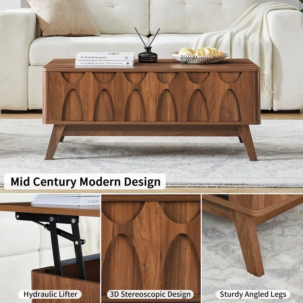

Top Coffee Table, Mid Century Modern Coffee Table with Hidden Compartment and Storage, Rectangular Center Table with Lift Tablet