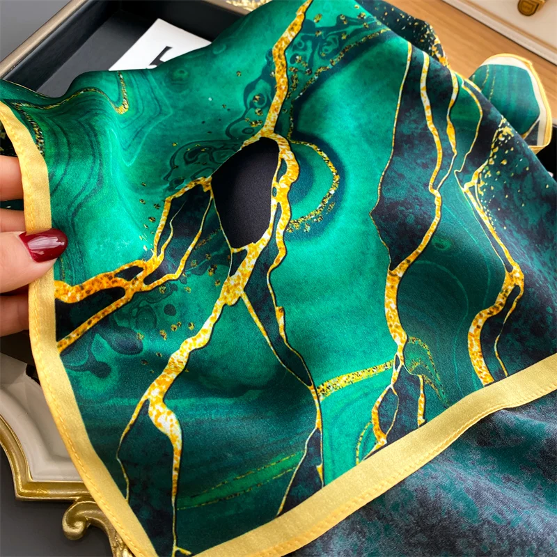 Print 100% Silk Square Scarf Women Hendband Luxury Brand High Quality Hijab Shawl Design Wrap Foulard 2023 Hand Wirst Bandana