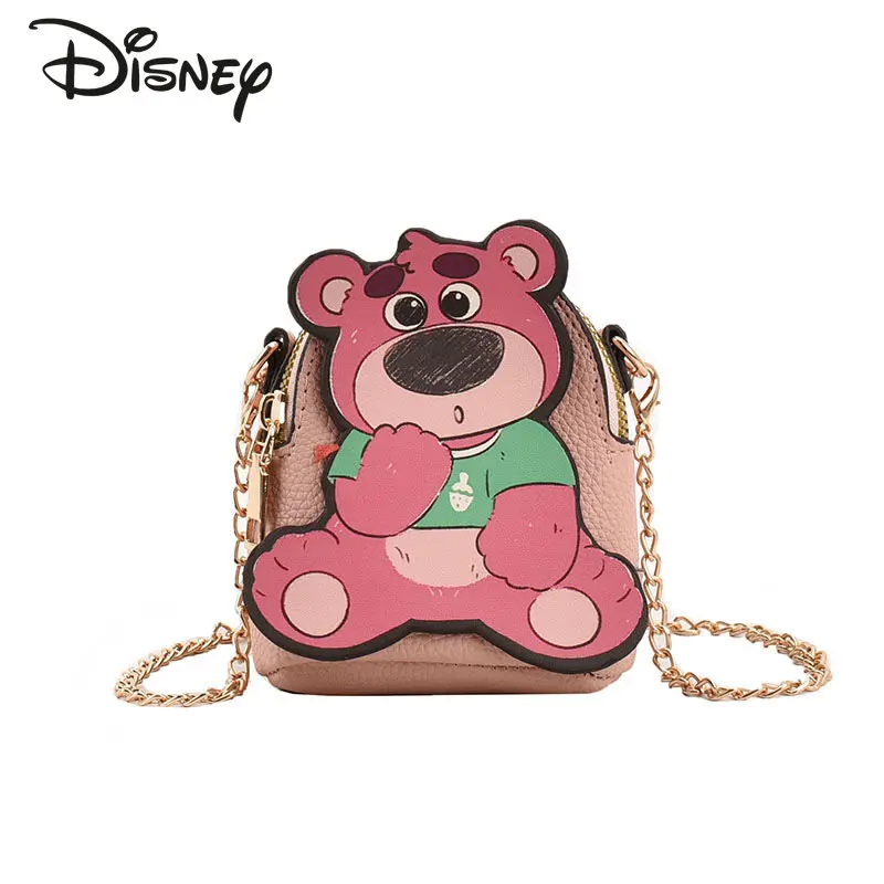 Disney Strawberry Bear Women\'s Crossbody Bag High Quality Chain Girl Handheld Pink Shoulder Bag Cute Cartoon Mini Shopping Bag