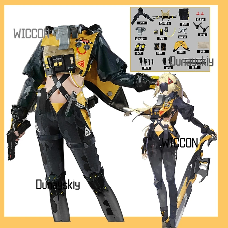 زي الزناد التنكري الكامل Zenless Zone Zero: بما في ذلك شعر مستعار أنيق ونظارات واقية ومشابك شعر أنيقة للدور