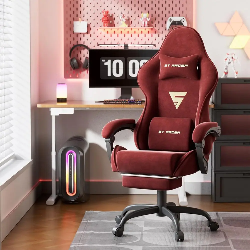 Cadeira Ergonômica de Massagem Lombar Reclinável para Adultos, Conforto para Escritório Doméstico e Jogos em Vermelho