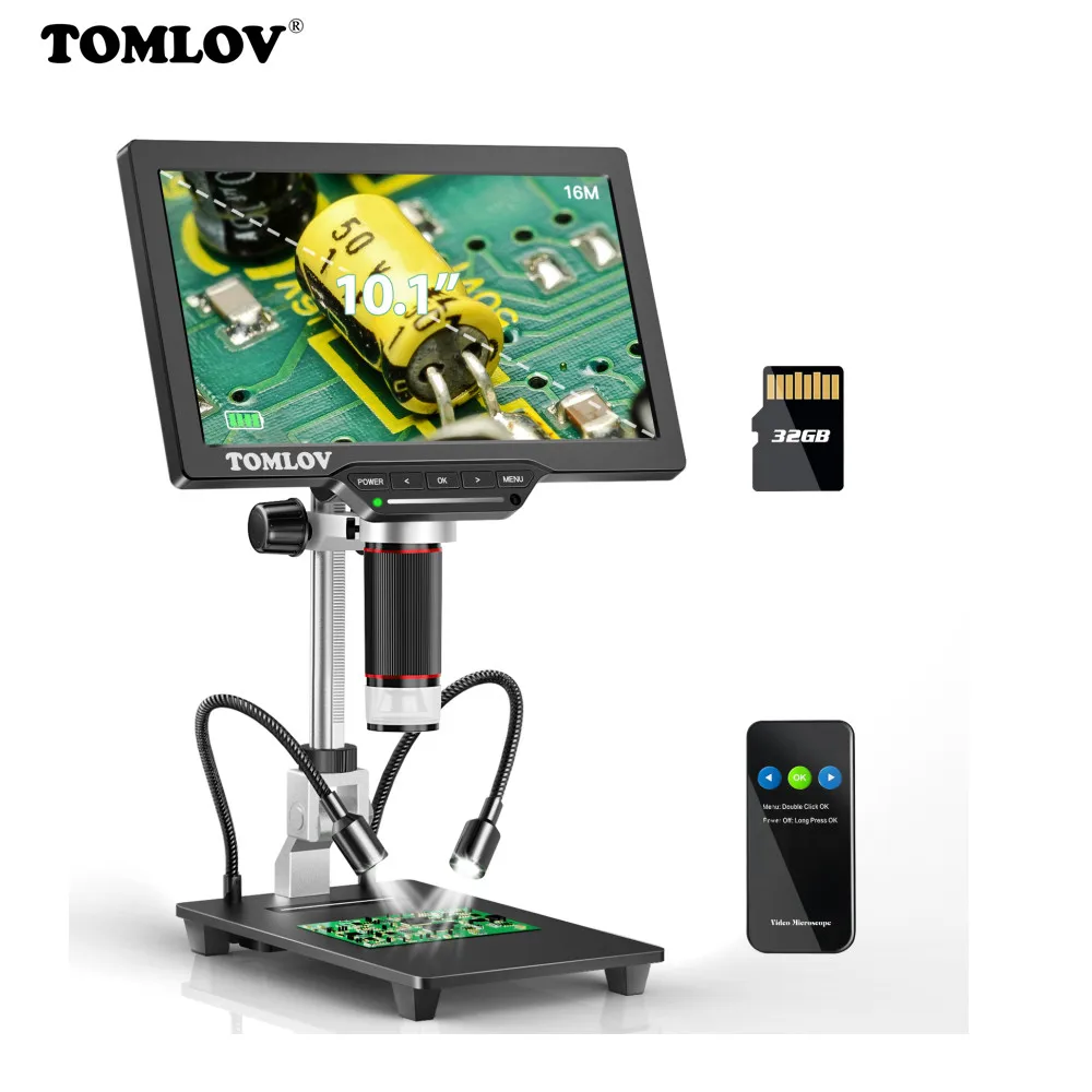 TOMLOV DM202 16MP 3X-1300X Digital Microscope for Soldering Electronic Microscopes HDMI Amplification Magnifier 10\