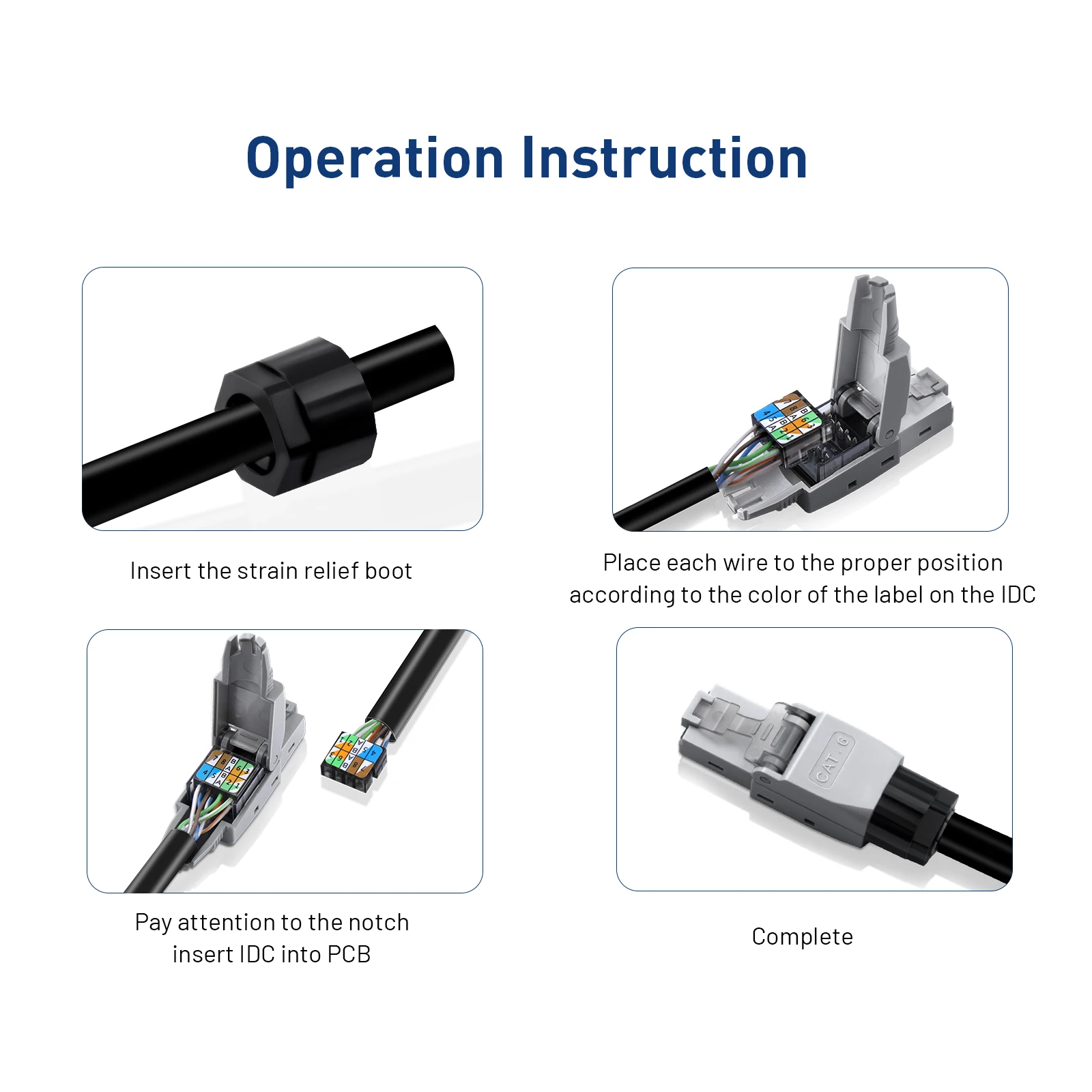 ZoeRax RJ45 Connector Tool-Free, CAT6 Field Termination Plug, Gold Plated Modular Plug, UTP CAT6 Connector Toolless