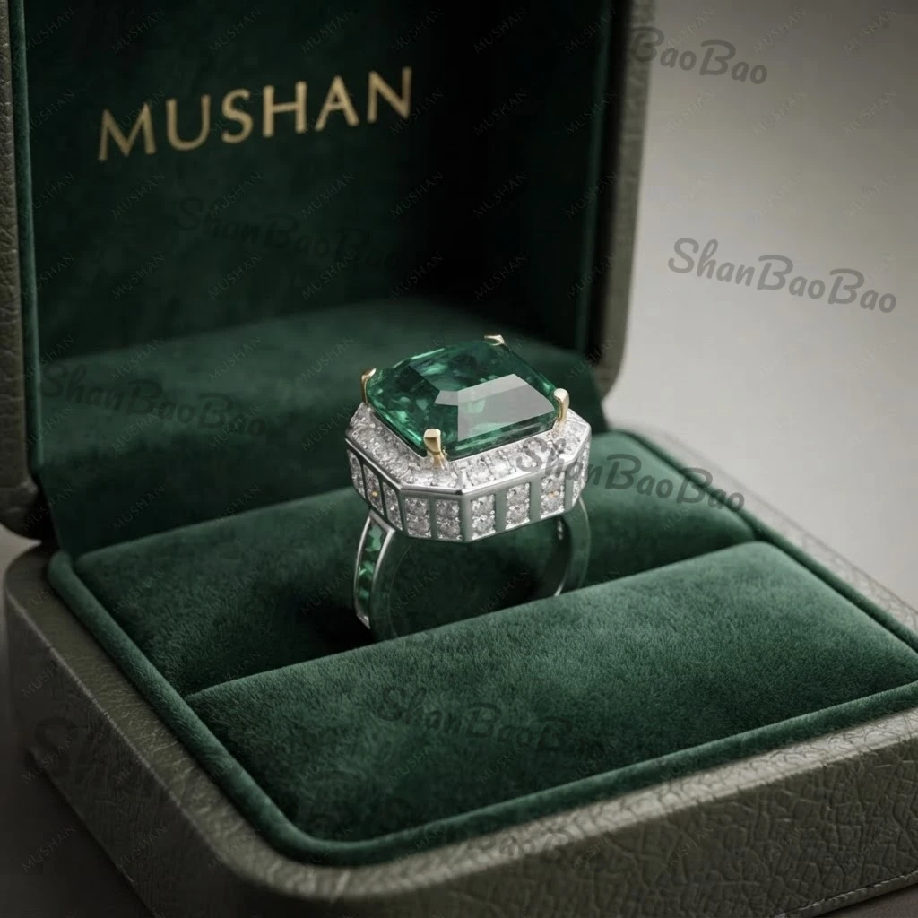 ShanBaoBao Luxury Jewelry 925 Sterling Silver Rings For Women Wedding Party Band 12ctw Green Gemstones Rings s925 Fine Jewelry
