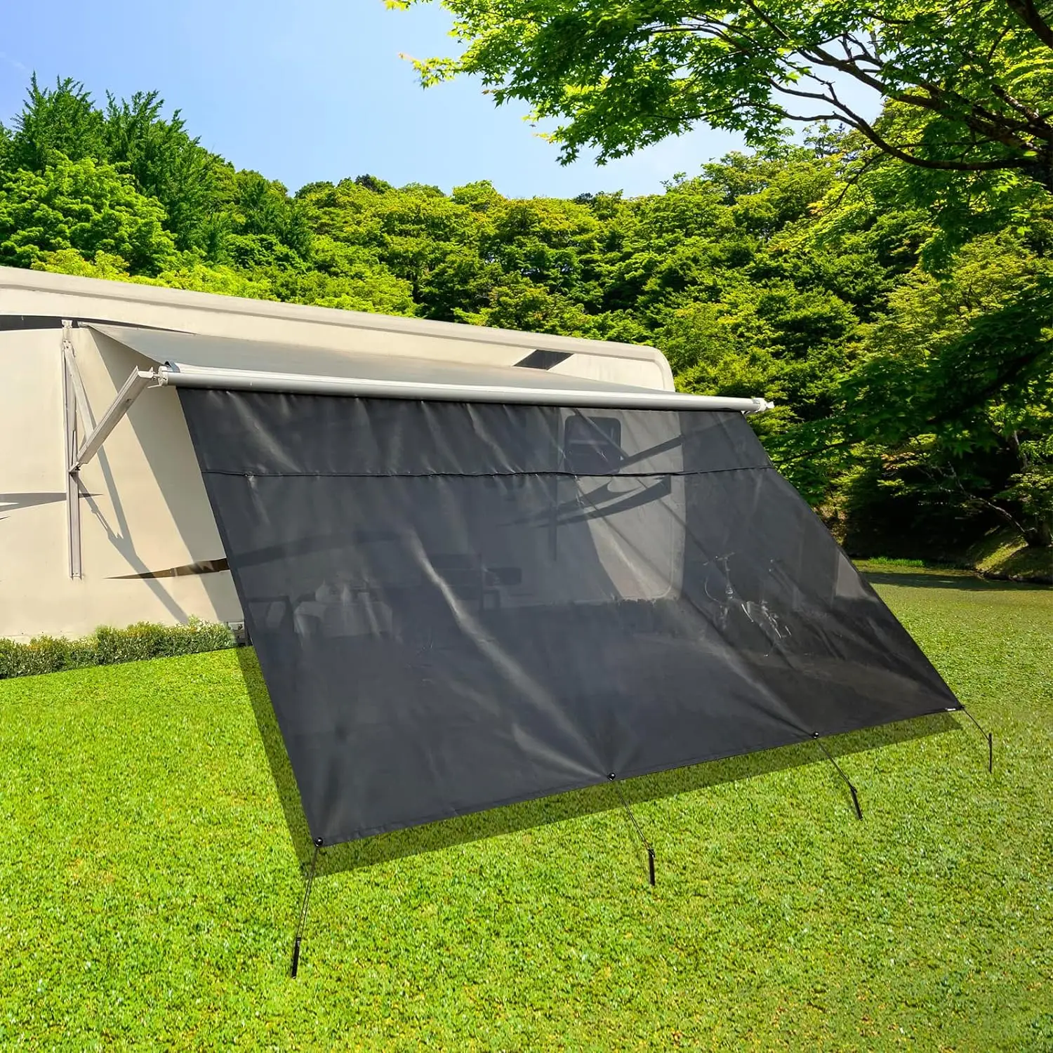 

RV Awning Shade Screen with Zipper 8'X9'3'' -Second Generation RV Awning Screen Significantly Improves Shadew and Privac