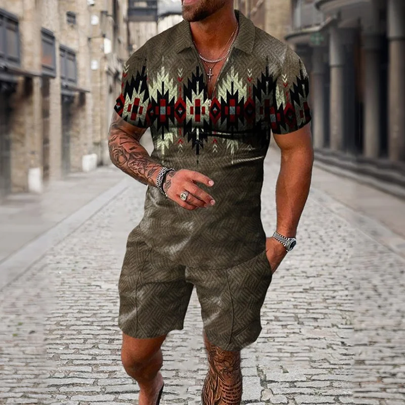 Zipper Polo Shirt Suit Shorts 2 Pcs Set Holiday Summer New Men 3D Printed Beach Style Streetwear Casual Clothing Oversize - Image 6