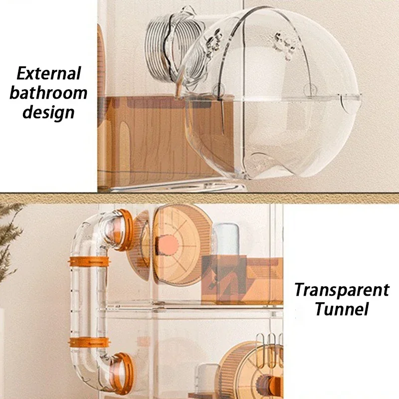 Hamster Cage Acrylic Luxury Villa Golden Bear Special Double Room Separate Oversized Cheap Bite-proof Feeding Box - view 6