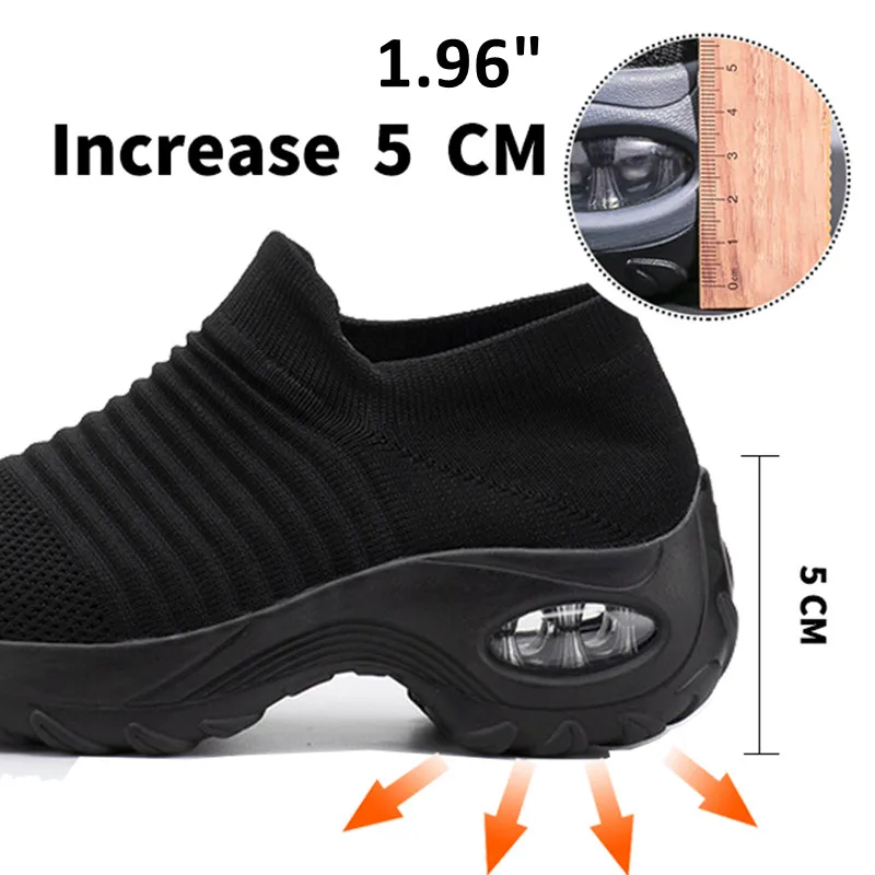 YISHEN Women Tennis Shoes Sports Sneakers Cushion 5CM Platform Elastic Casual Shoes For Women Breathable Sock Walk Wedge Shoes