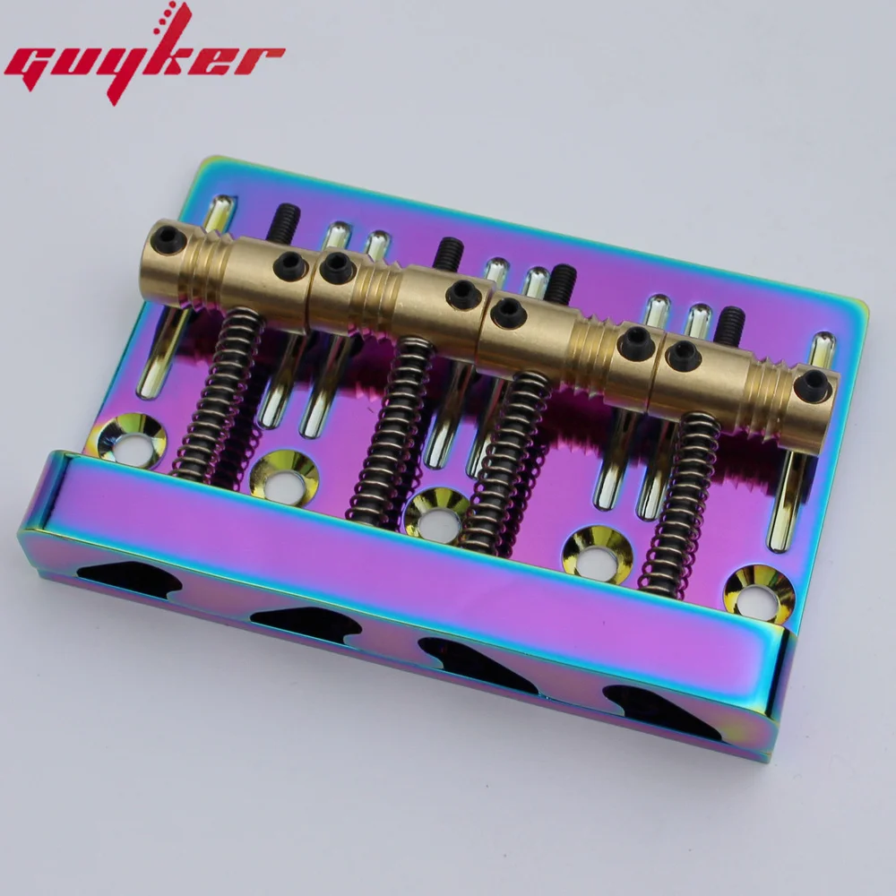 Guyker 4 String High Mass Bass Bridge With Vintage CNC Machined Brass Saddles Tailpiece Rainbow Chameleon for Jazz Bass