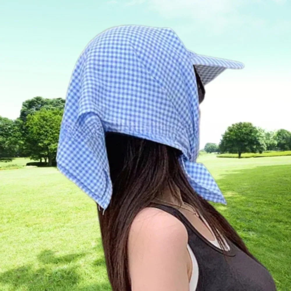 Cotton Korean Headscarf Baseball Hat Breathable Checkered Triangle Headscarf Baseball Cap Sweet Hip Hop