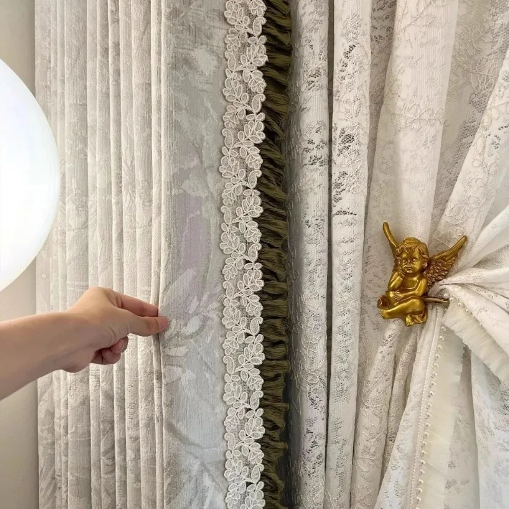 

Custom Size French Classical Chenille Dark Pattern Fabric Luxury Blackout Curtains for Living Room Bedroom Dining White Tulle