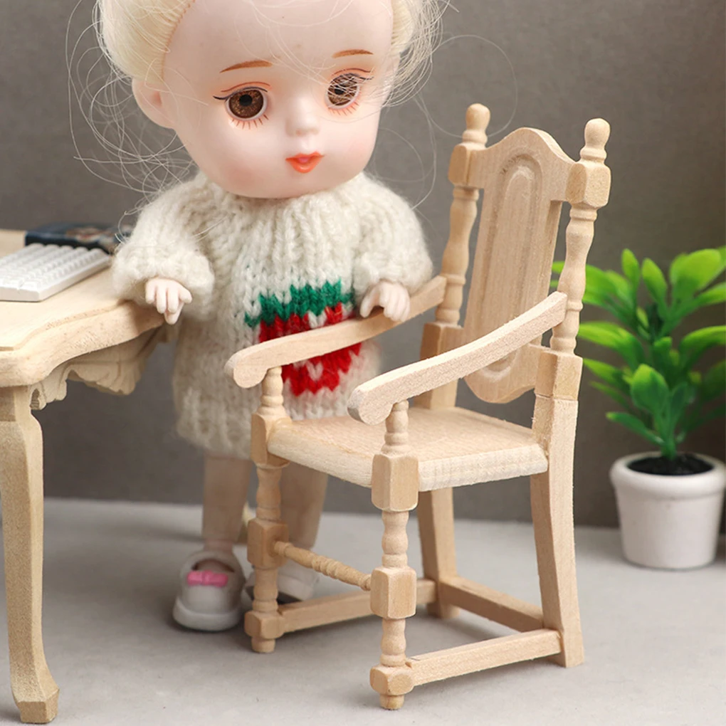 1:12 الخشب أثاث مصغر دمية المنزل مطعم المطبخ طاولة طعام كرسي لعبة الديكور لعبة هدايا للأطفال #4