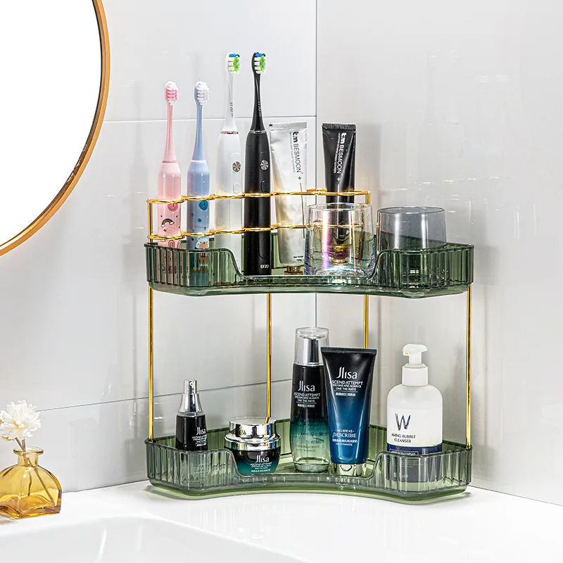 

Makeup Storage Shelf Multi Functional Toothbrush Toiletries Large Capacity 2-tier Lipstick Skincare Perfume Bathroom Corner Rack