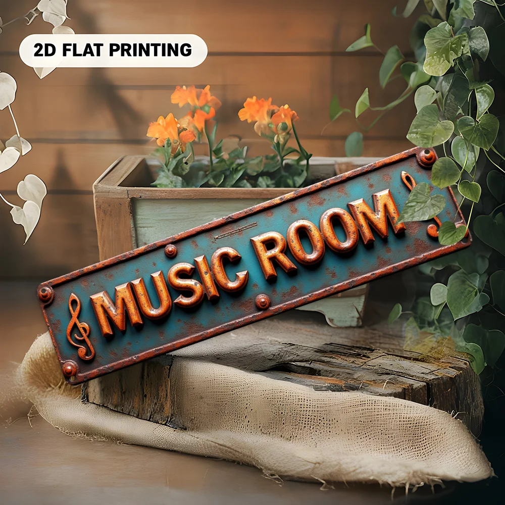 Retro grünes Musik-Wandschild aus Metall, 3,94 x 15,75 Zoll, Studio-Kunstdekoration