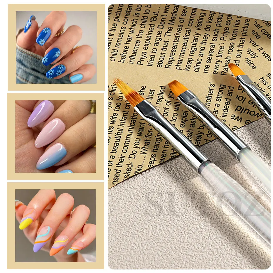 French Stripe Floral Line Nail Art Brush Aurora Color Acrylic Handle Nails Products High Quality Manicure Brush Drawing Tool JGH