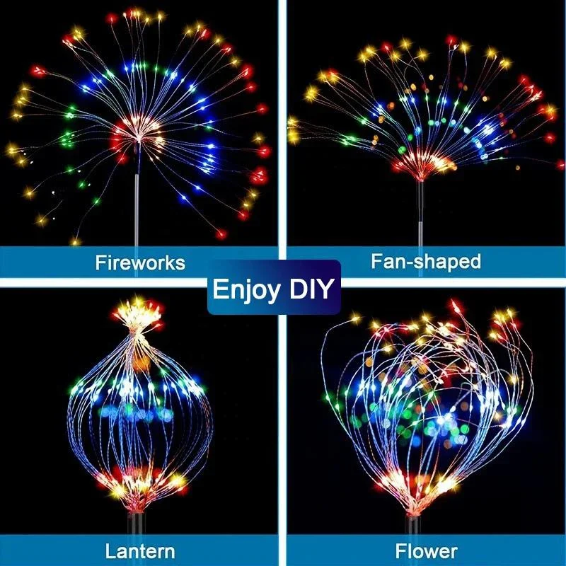 Imagem -05 - Outdoor Solar Fireworks Lamp Dandelion Flash String Fairy Lights Globo Grama Jardim Gramado Feriado 60 90 150 200 Led 1pc