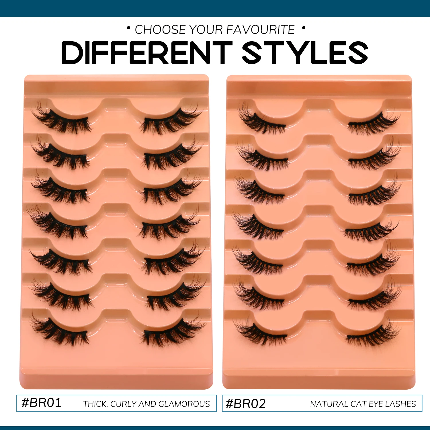 Lasvirey Faux cils œil de chat moelleux, demi-cils, bande naturelle, faux cils, extensions de cils allongés, doux et moelleux