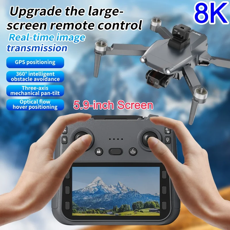 

3KM Brushless Drone GPS Follows Flight 3-Axis Gimbal 5.9-inch Screen 8K ESC Dual Camera 360° Obstacle Avoidance RC Quadcopter