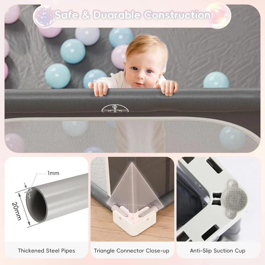 Box pieghevole 72 X 59 con borsa per il trasporto per uso interno ed esterno Cortile da gioco portatile per bambini con ventose antiscivolo Cerniera Ga