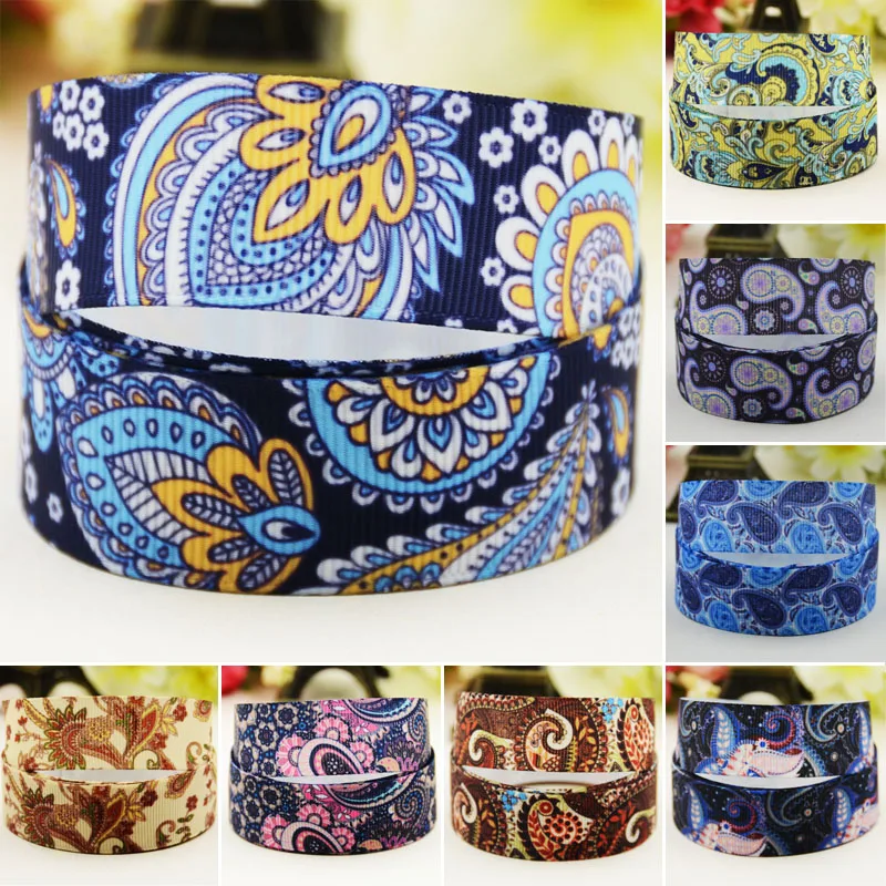 22mm 25mm 38mm 75mm Paisley pattern cartoon printed Grosgrain Ribbon party decoration 10 Yards satin ribbons