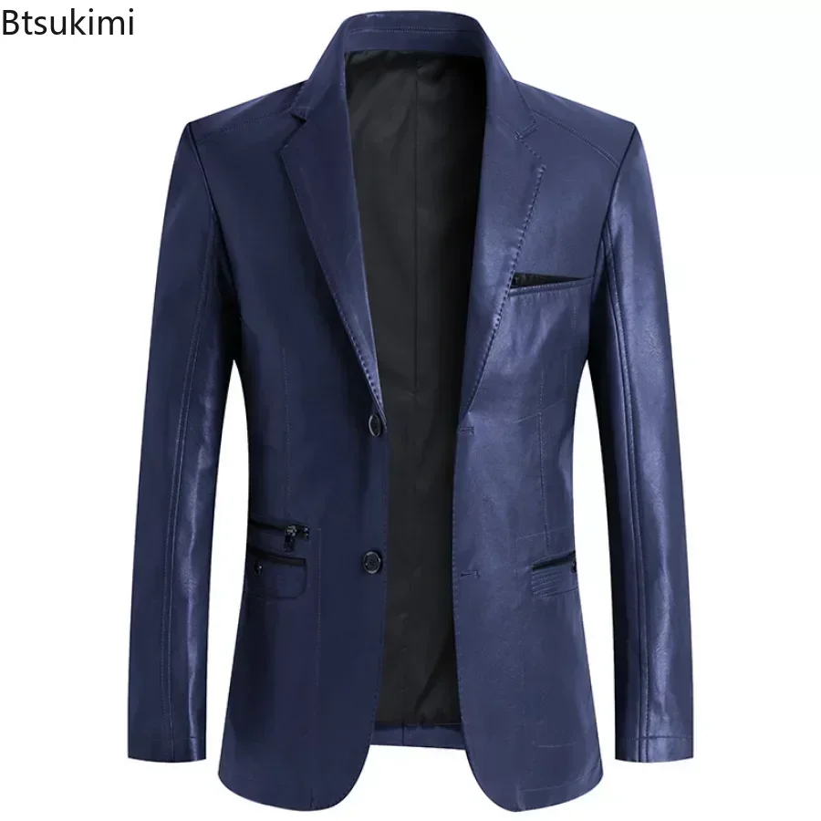 New 2025 Men's Brand Leather Jacket Spring Autumn Solid Color Slim Fit Blazer Jackets Man Causal Waterproof Coat Oversized M-7XL - Image 3