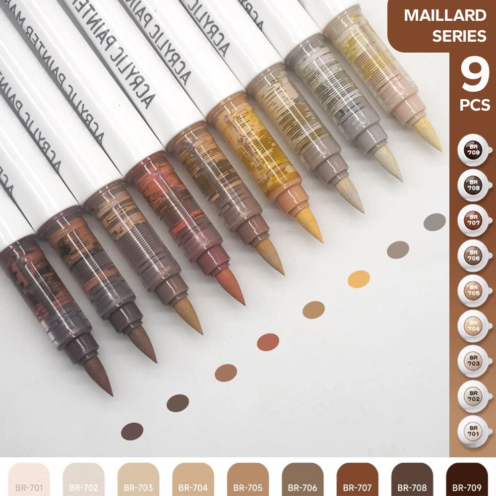 Set met acrylborstels, geassorteerde Pro Color Series automatische inktrolesysteem Art Markers Set, 9-delige set