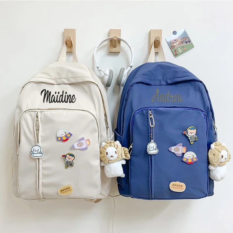 Personalized Name Student School Bag New Fashion Campus Middle and High School Students Solid Color Backpack Casual Shoulder Bag