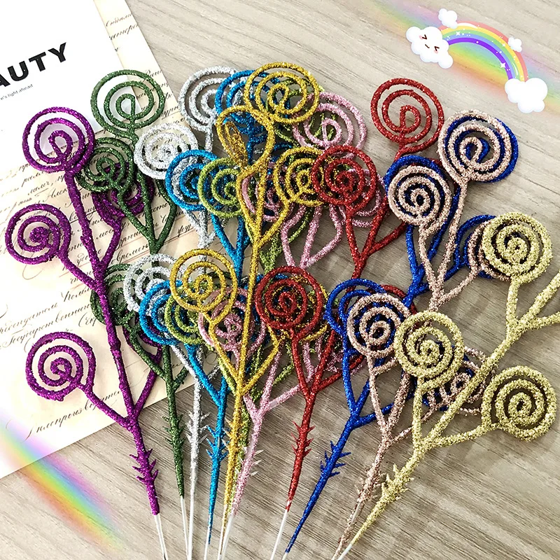 20 PCS Christmas Decoration Glitter Stems Candy Circles Gold Powder Party Decorations Photography Simulation Plant Accessories