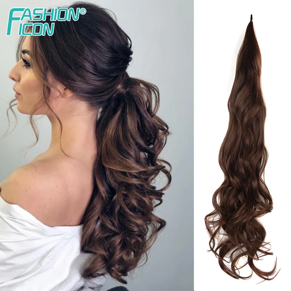 26inch Synthetic Flexible Wrap Around Ponytail Long Ponytail Extensions Brown Ponytail Hairpieces For Women Flexible Ponytail