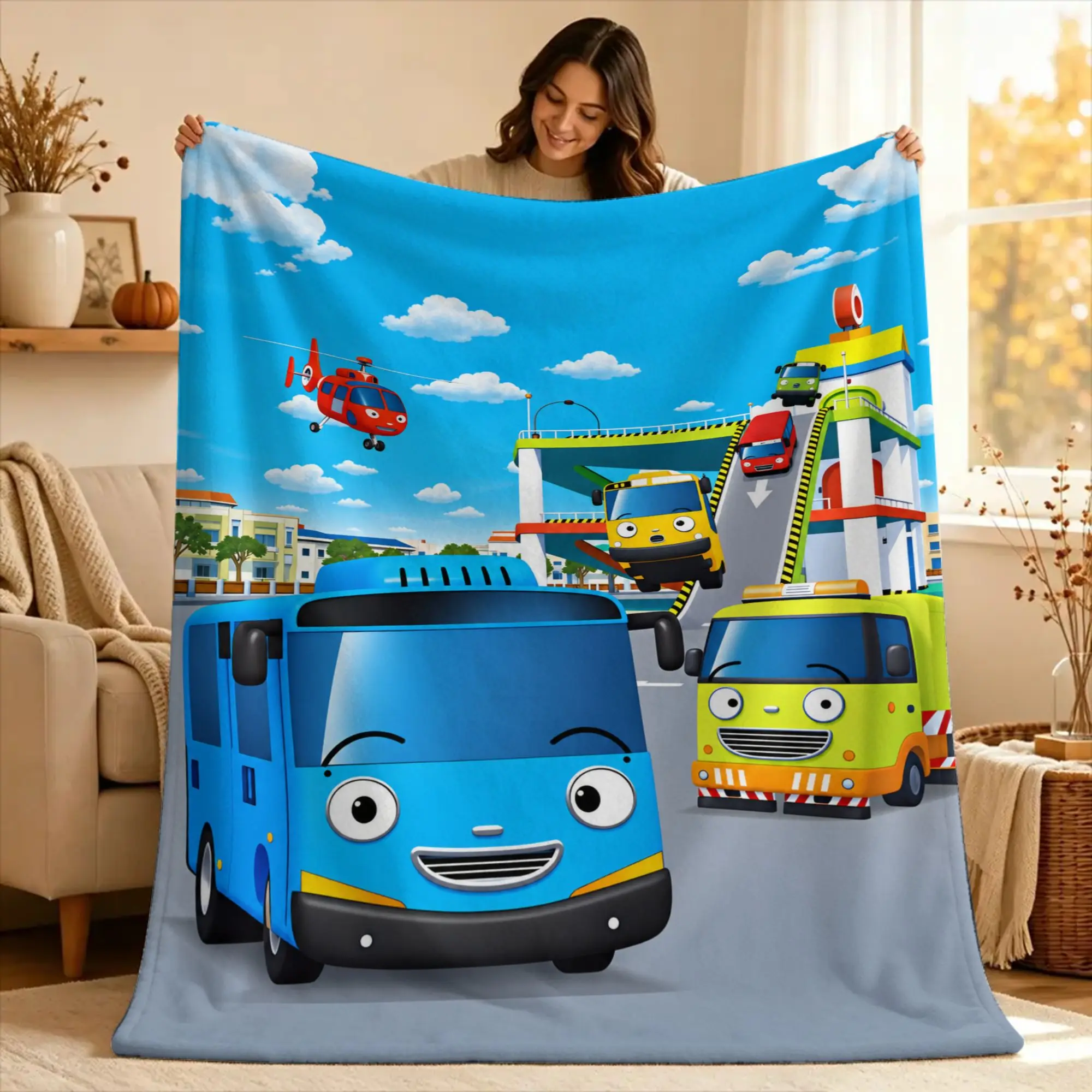 T-Tayo the L-Little Bus  Blankets  Airplane Travel Flannel Bedding Throws For Couch Bed Warm Soft Custom Quality Bedspread