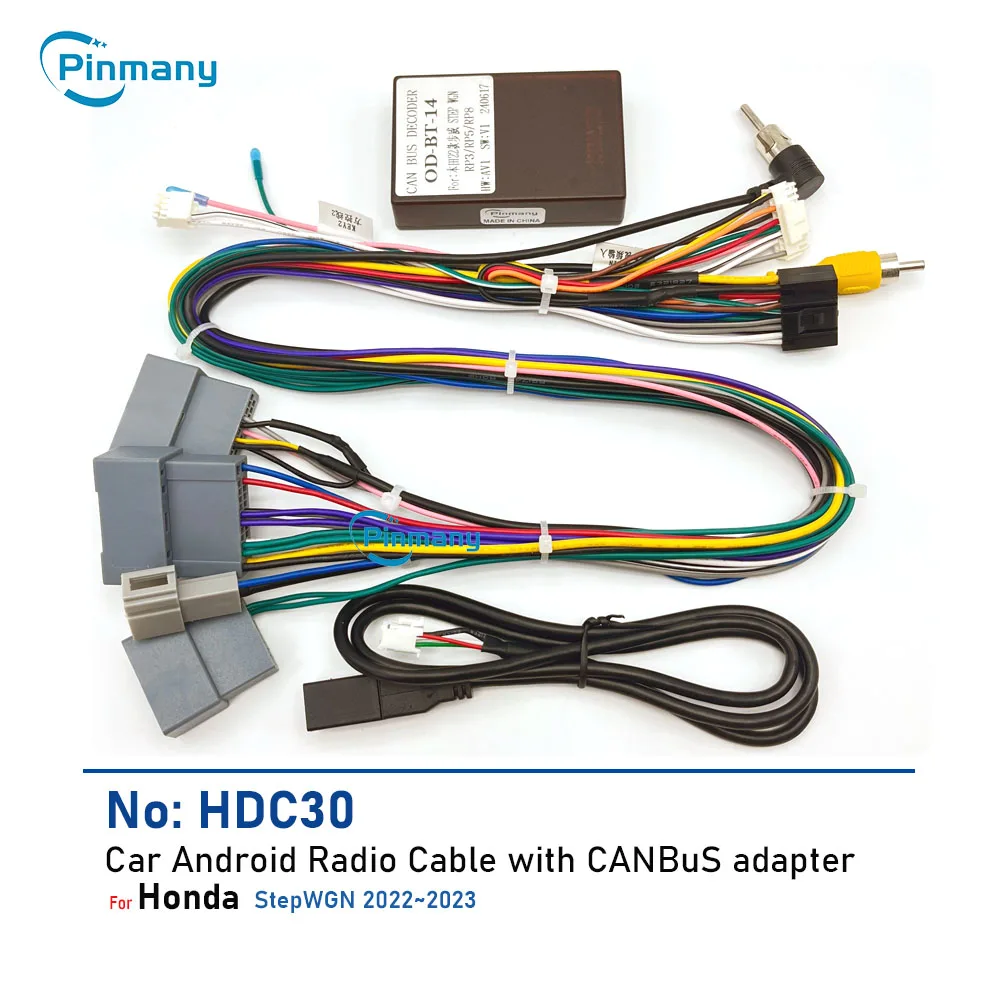 

Автомобильный радиоадаптер, 16-контактный жгут проводов питания, аудиоразъем, разъем CAN-шины, декодер HDC30 для Honda Step WGN 2022 ~ 2023