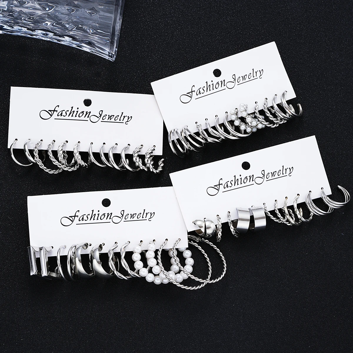 24 Pcs Fashion Vintage Hoop Earrings Set for Women Boho Metal Circle Geometric Twist Pearl Studs Earrings Trendy Jewelry Gifts