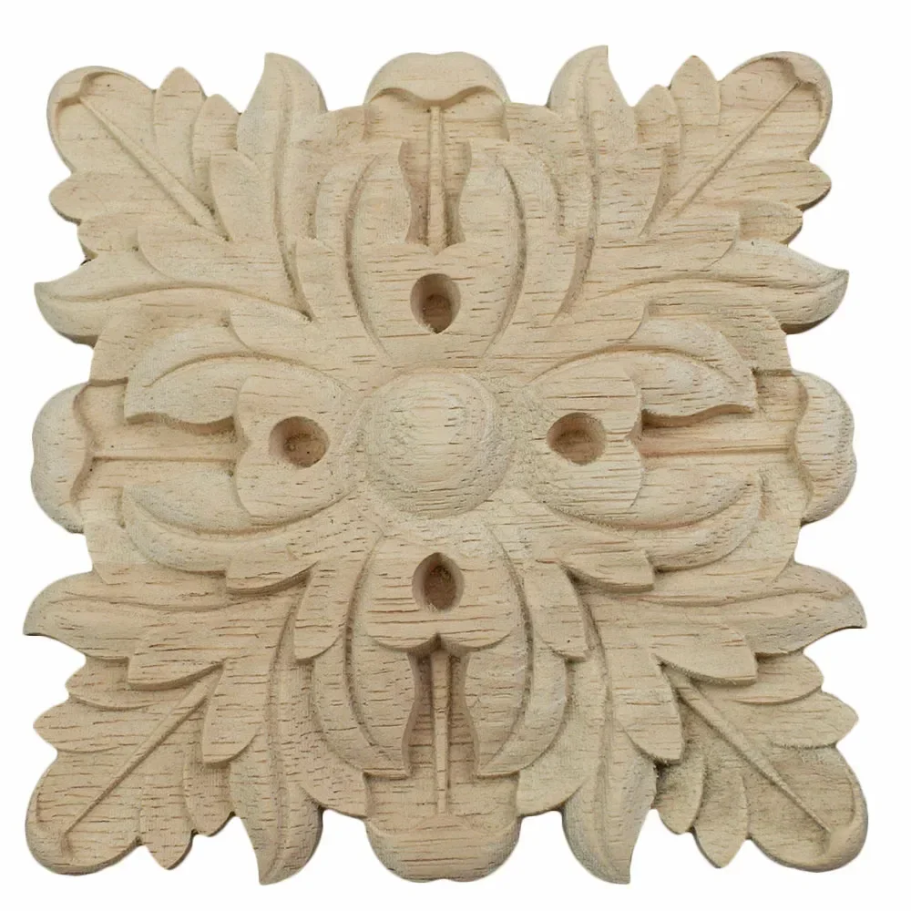 Square Miniatures Wood Corner Appliques Frame Unique Wooden Figurines Crafts Wall Door Decoration Figurines Furniture Parts