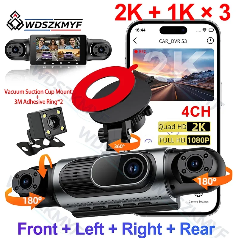 4Ch 360° Dash Cam 3/4Lens Video Recorder Car DVR Recording Camera For Car Front Left Right Rear View Auto DashCam 24H Parking