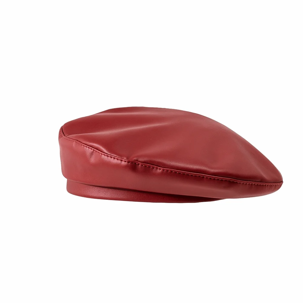 

Elegant Retro Beret Hat Solid Color PU Leather Flat Top Caps Windproof Octagonal Caps Lady Accessories