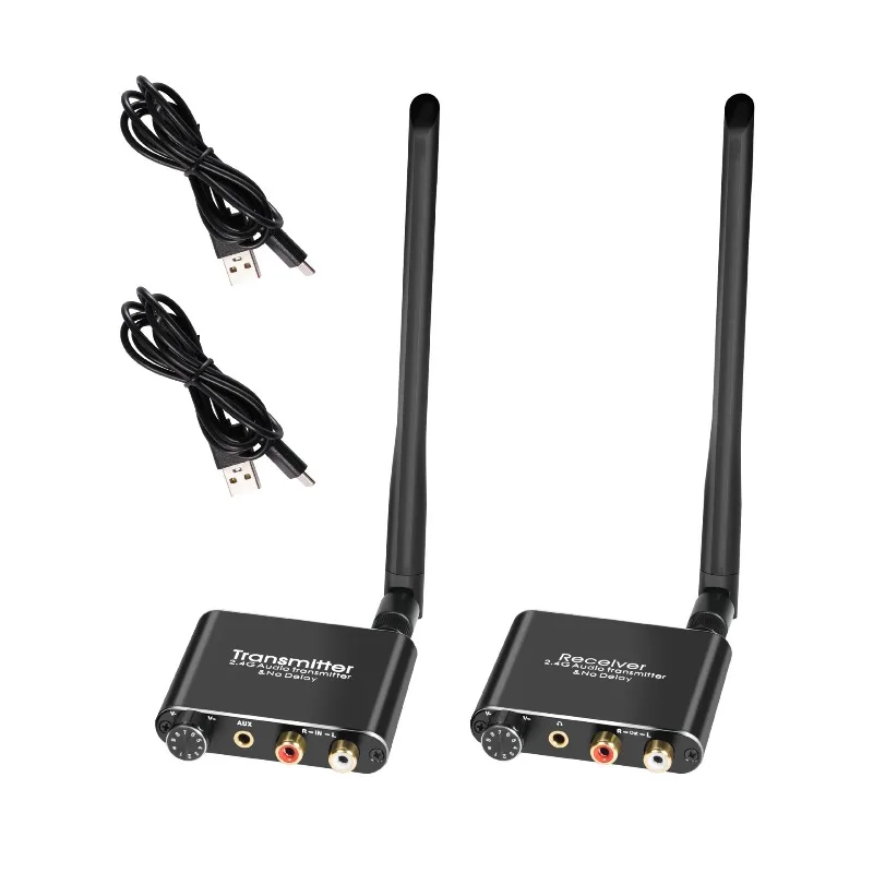 50M 2.4G Wireless Wifi Audio Transmitter and Receiver Wireless Audio Extender 3.5mm R/L RCA Sound System Volume Control