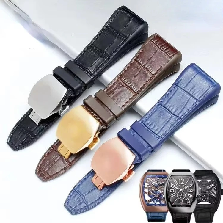 Carty Glue Watch Strap for FM Franck Muller V45 Series Waterproof Sweat-Proof Watch Band Tape Accessories 28mm Men Wristband
