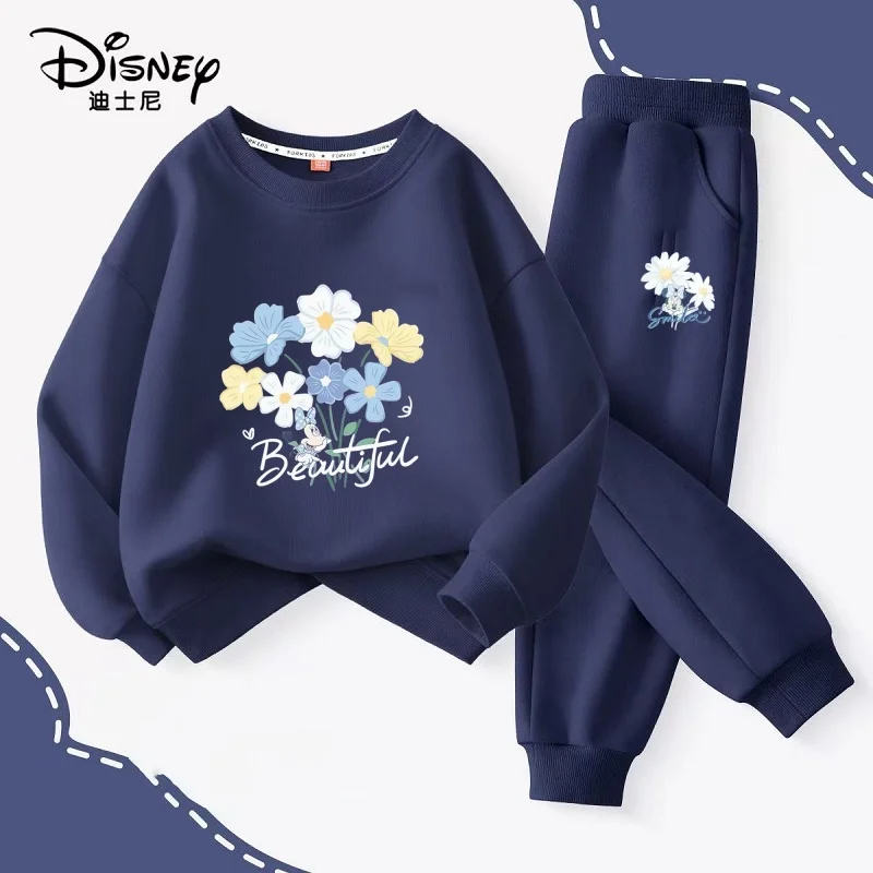 

Осенний комплект одежды для маленьких девочек и мальчиков, детский свитшот с принтом Минни Диснея, топ и штаны, костюм из 2 предметов, хлопковый спортивный костюм