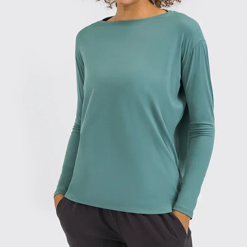 Lemon Women Loose Long Sleeve Shirt Athletic Wear Sports Top Back in Action Yoga Clothes Shirts Clothing Sportswear Lycra Fabric