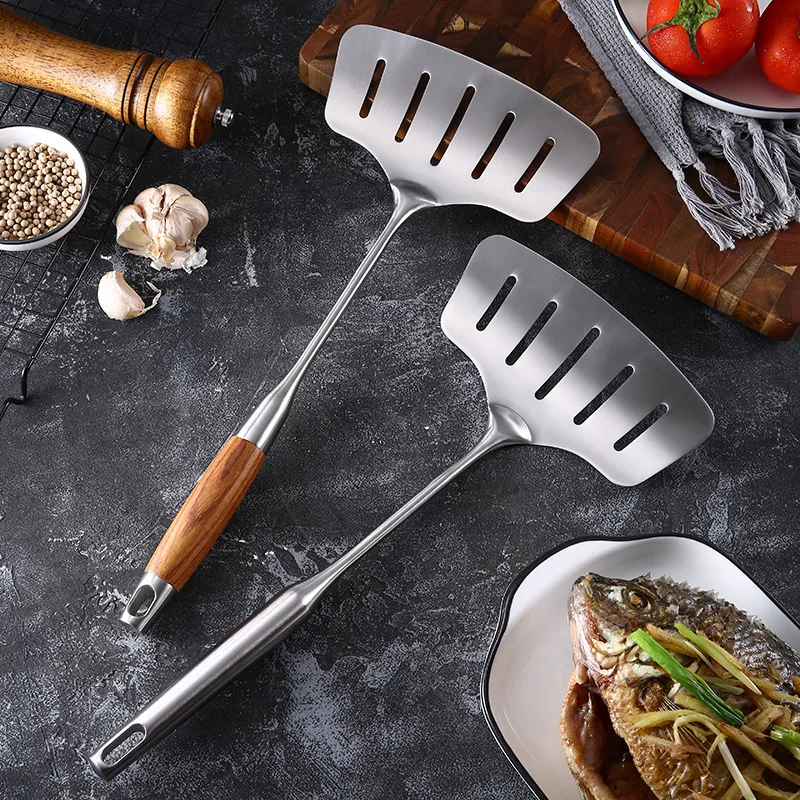 

304 Stainless Steel Fish Spatula with Long Handle / Slotted Turner for Steak Fish - Kitchen Frying & Grilling Tools