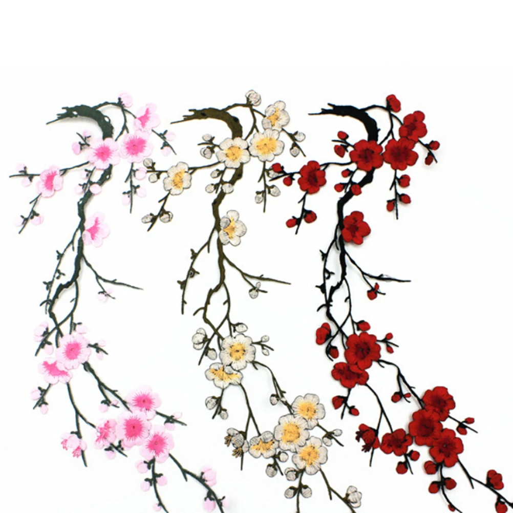 1pc Plum Blossom Flower Applique Clothing Embroidery Patch Fabric Sticker Iron On Craft Sewing Repair Embroidered