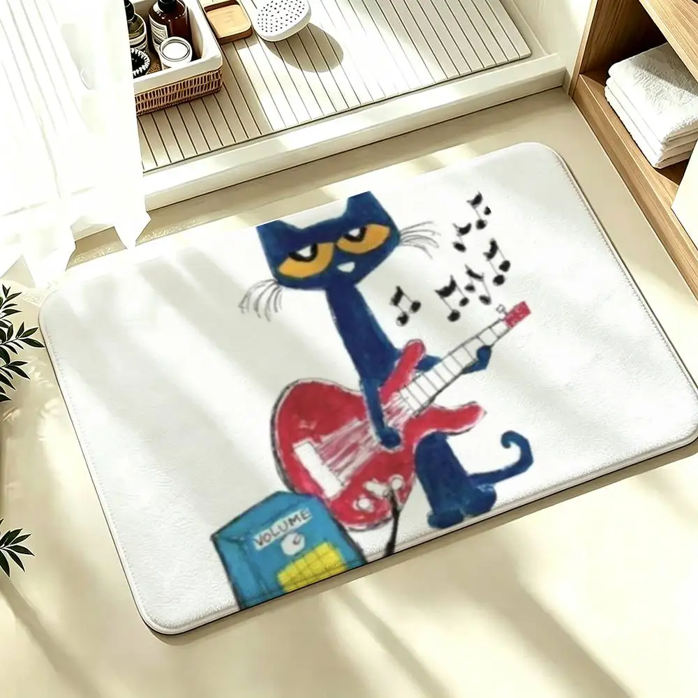 P-Pete Cat Cute Shower Room Absorbent Small Floor Mat Soft Comfortable Decorative Foot Mat