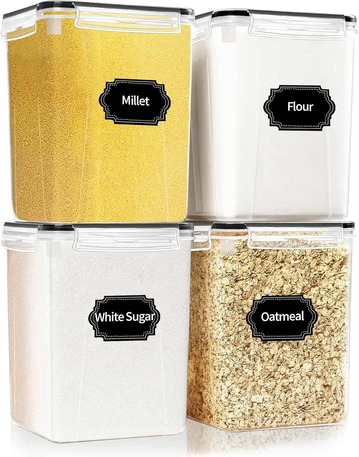 

4 Pack Large Airtight Food Storage Containers with Lids (5.2L / 176oz), BPA Free Plastic Kitchen and Pantry Organization