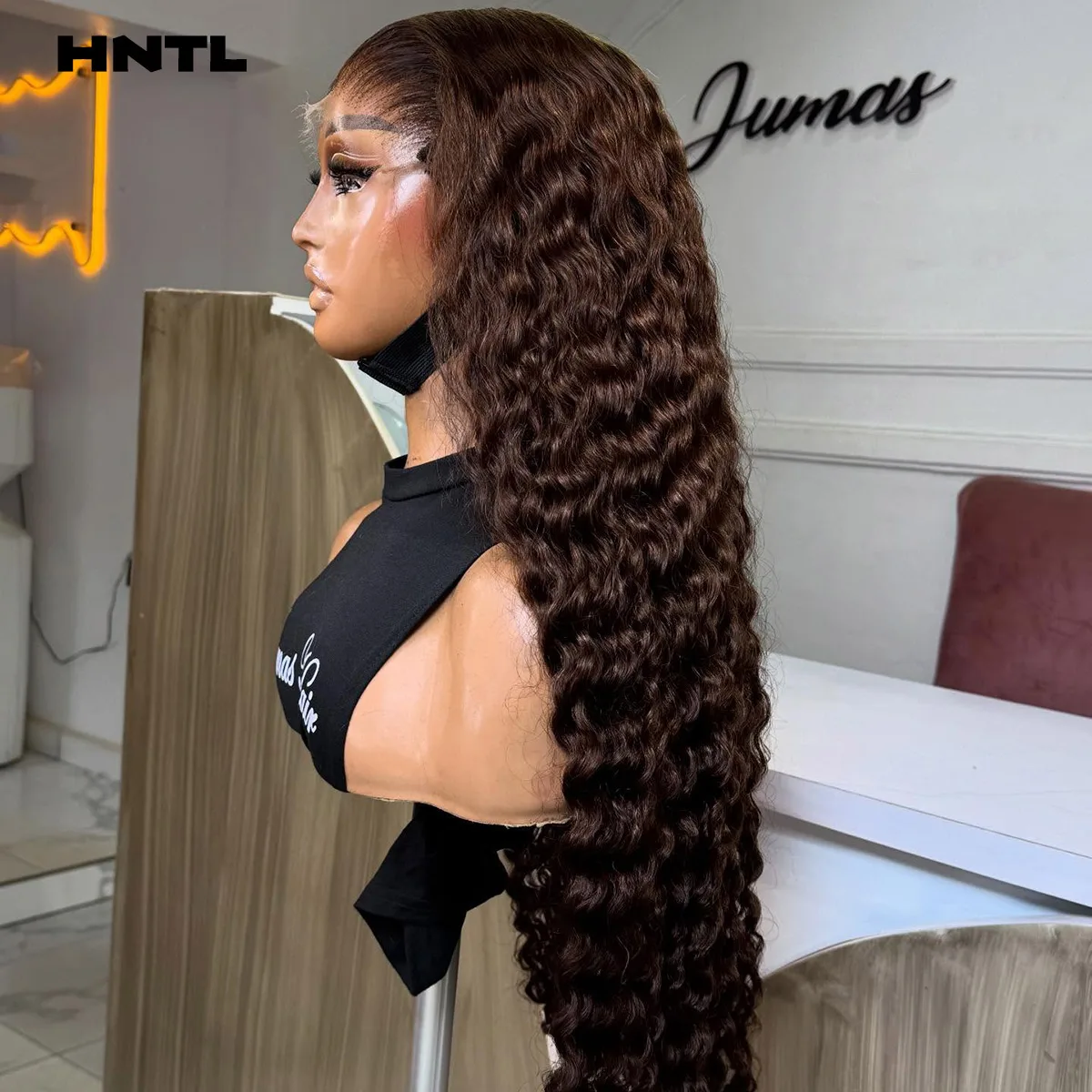 400 Density Choco Brown Colored Lace Front Wig Human Hair 13x6 13x4 HD Lace Burmese Curly Wigs Wig Ready to Wear Glueless Wigs - view 3