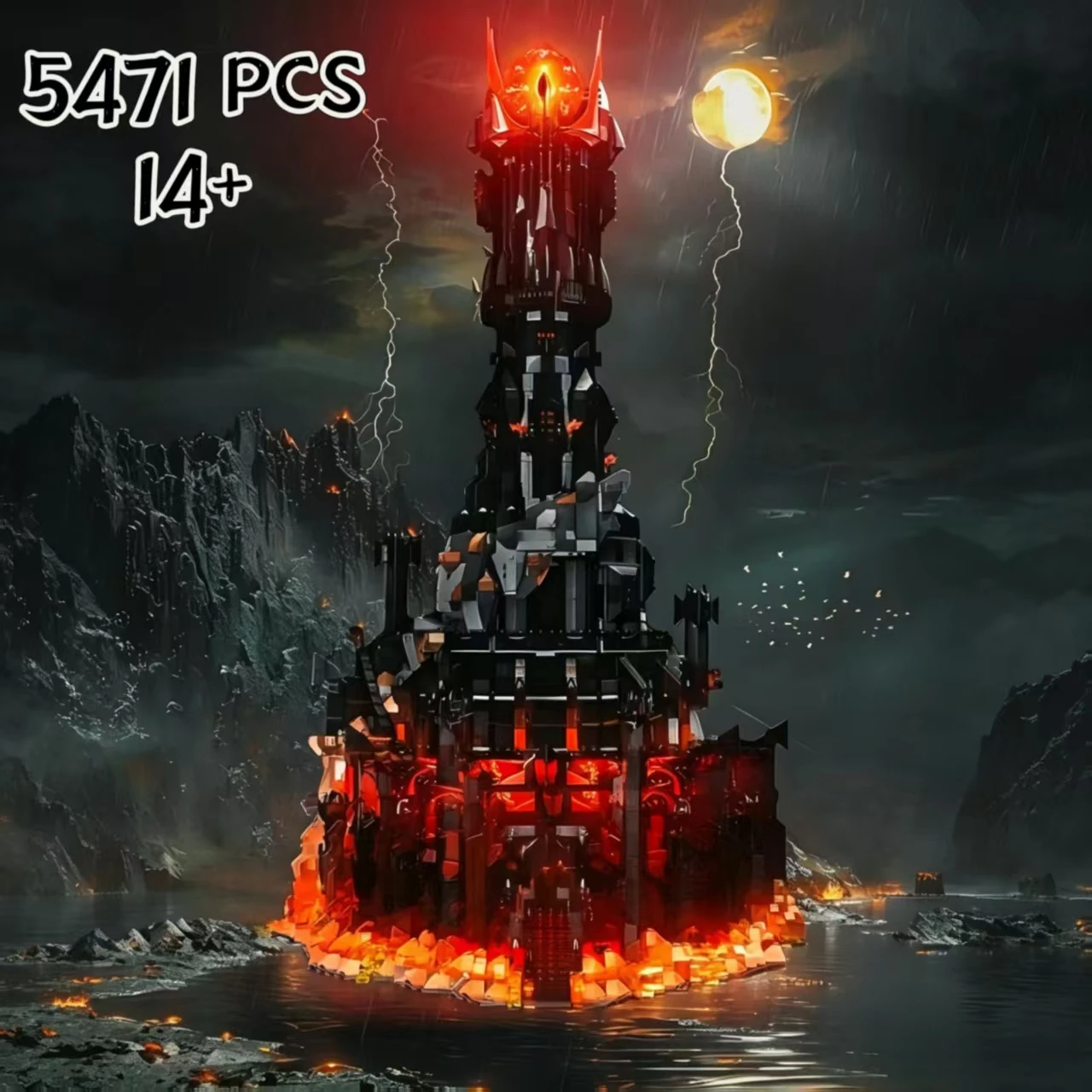 2026 Trendsetter: 5471-teiliger Großer Schwarzer Turm mit Bösen Augen – Ästhetisches Bauset für Heimdekoration, Perfekt als Geschenk.