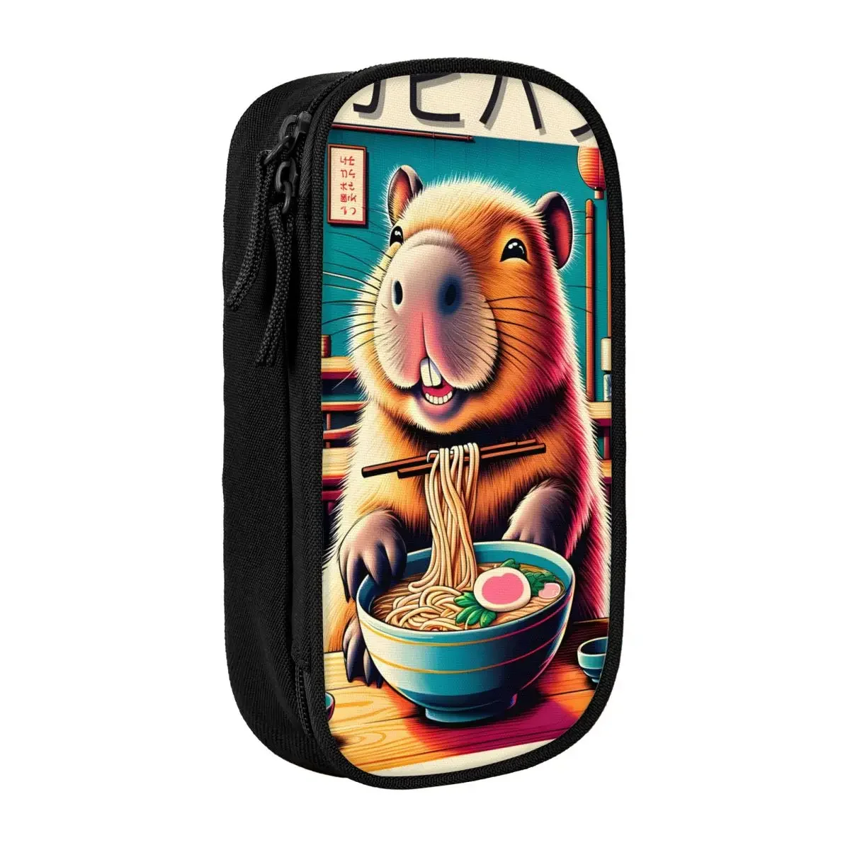Custom Kawaii Capybara Eating Ramen Cute Pencil Cases Boy Girl Large Capacity Pencil Box School Supplies