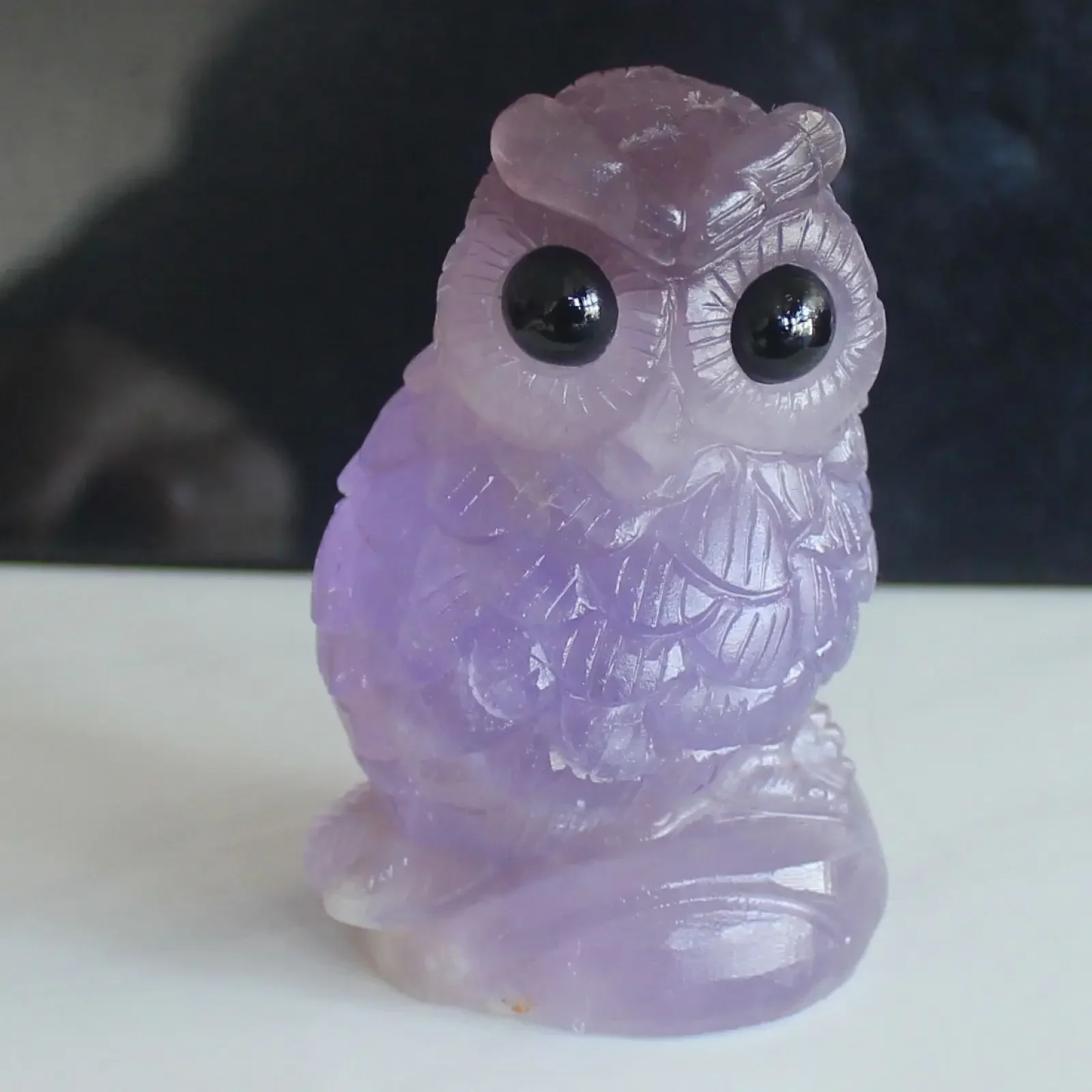 

Handcrafted Natural Purple Fluorite Crystal owl Animal Figurine Home Decor