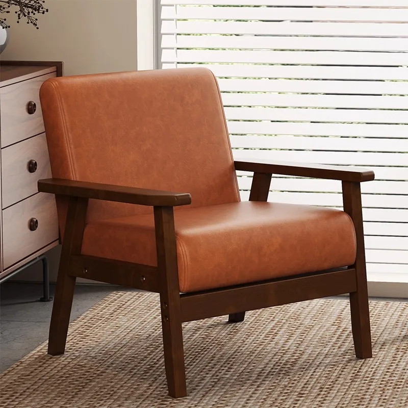 Solid Wood Three-Piece Set With Backrest Table For Small Apartments-Bedroom/Balcony Leisure Chair
