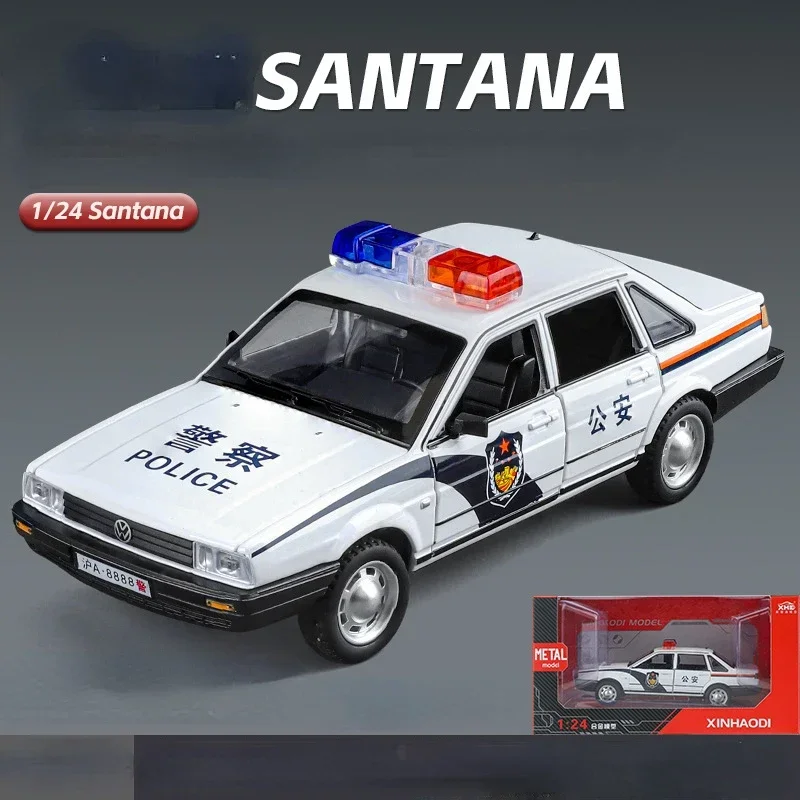 1:24 Volkswagen Santana Police Alloy Car Model Sound and Light Pull Back Children\'s Toy Collectibles Birthday gift C356