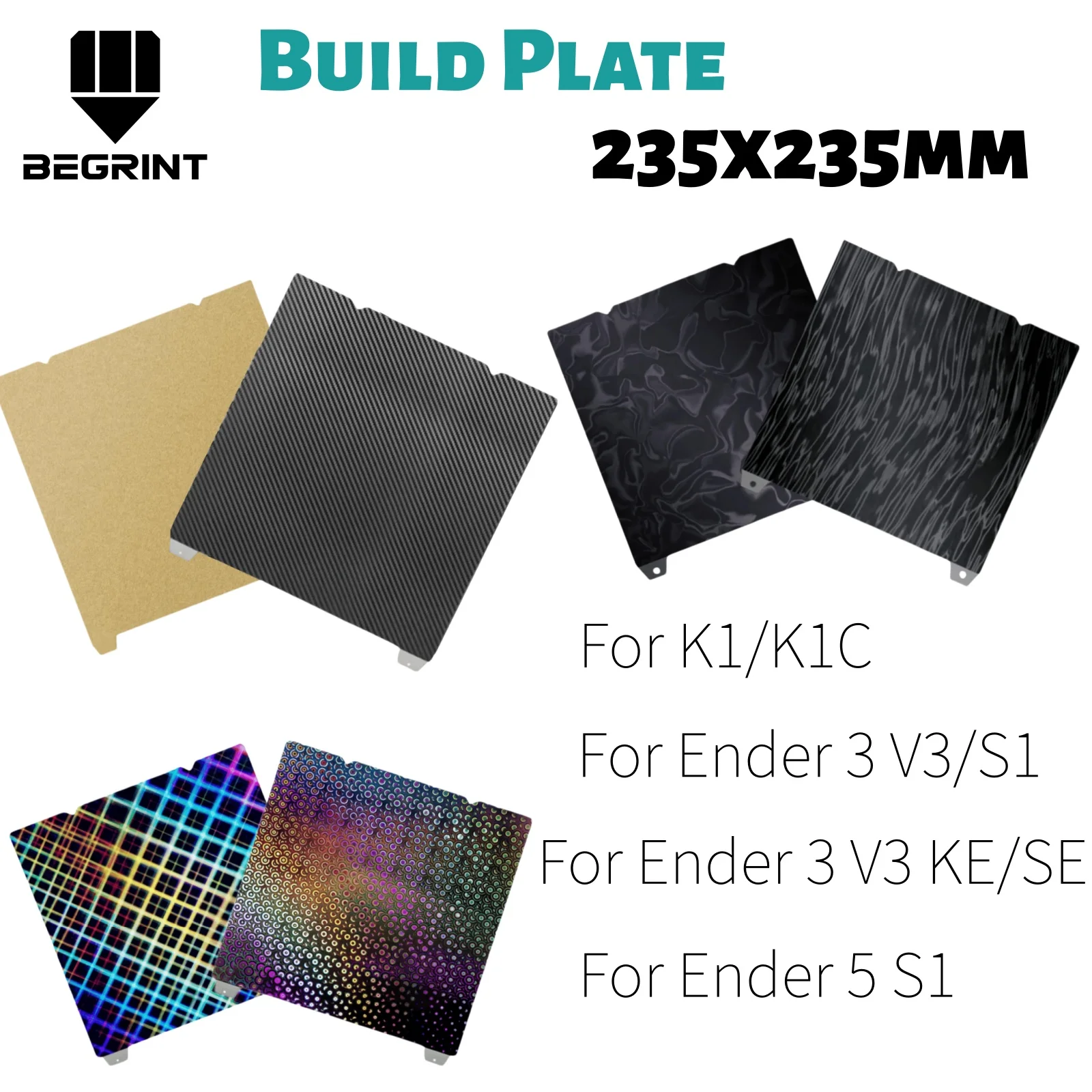 

235×235mm Double Sided Magnetic Spring Steel Sheet, PEI PEO Build Plate Bed Accessory For Creality K1 K1C H1H Ender 5 S1 End